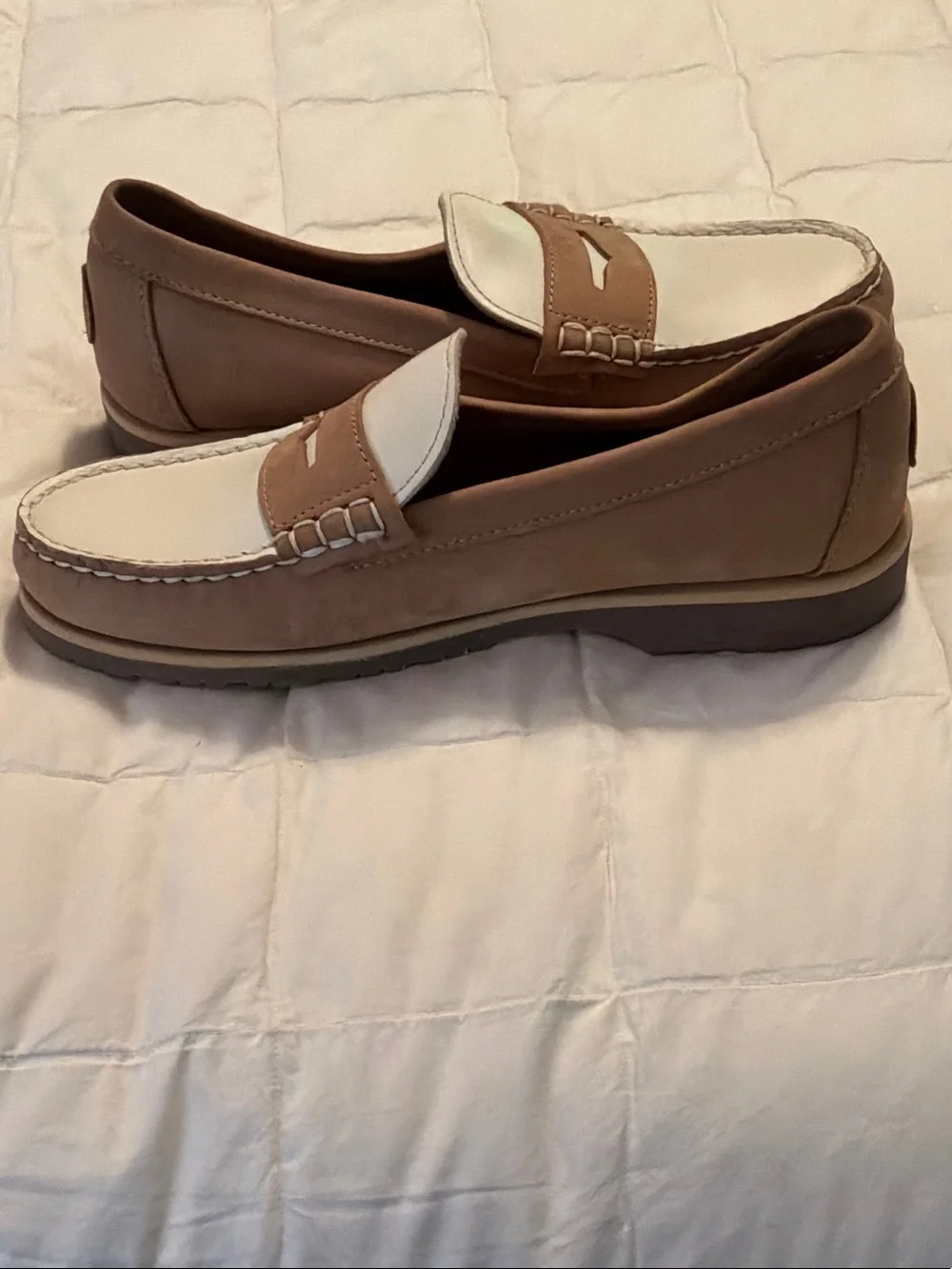 Froats Men's Two-Tone Tan and White Penny Loafers